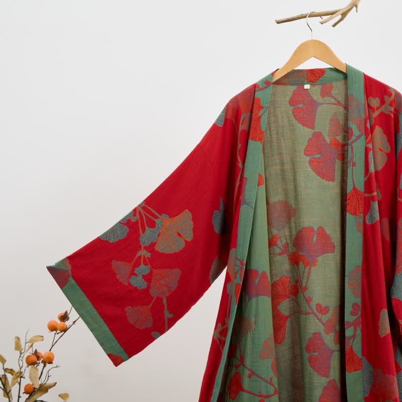 Ownkoti Ginkgo Leaf Organic Cotton Kimono Robe