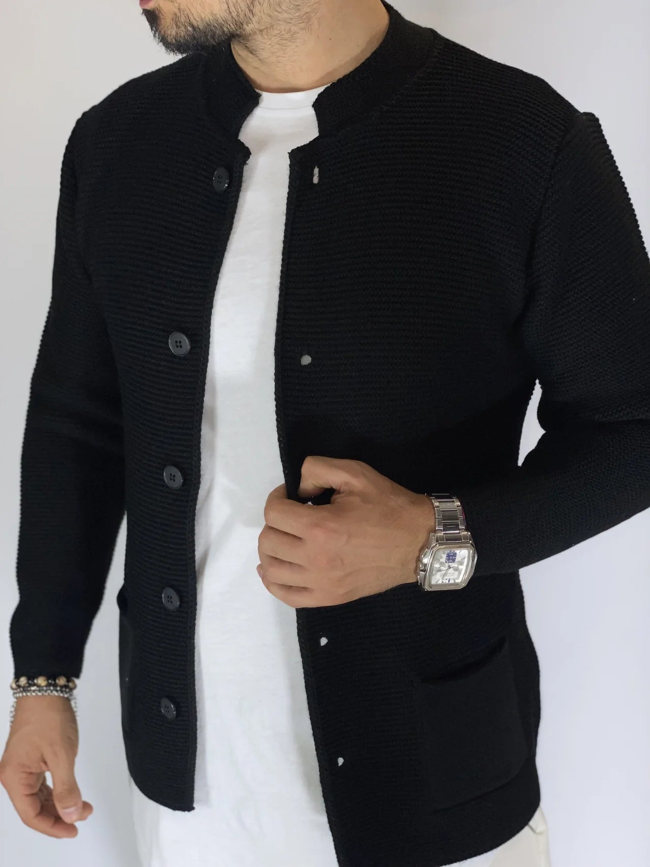Men's Korean Style Navy Cardigan