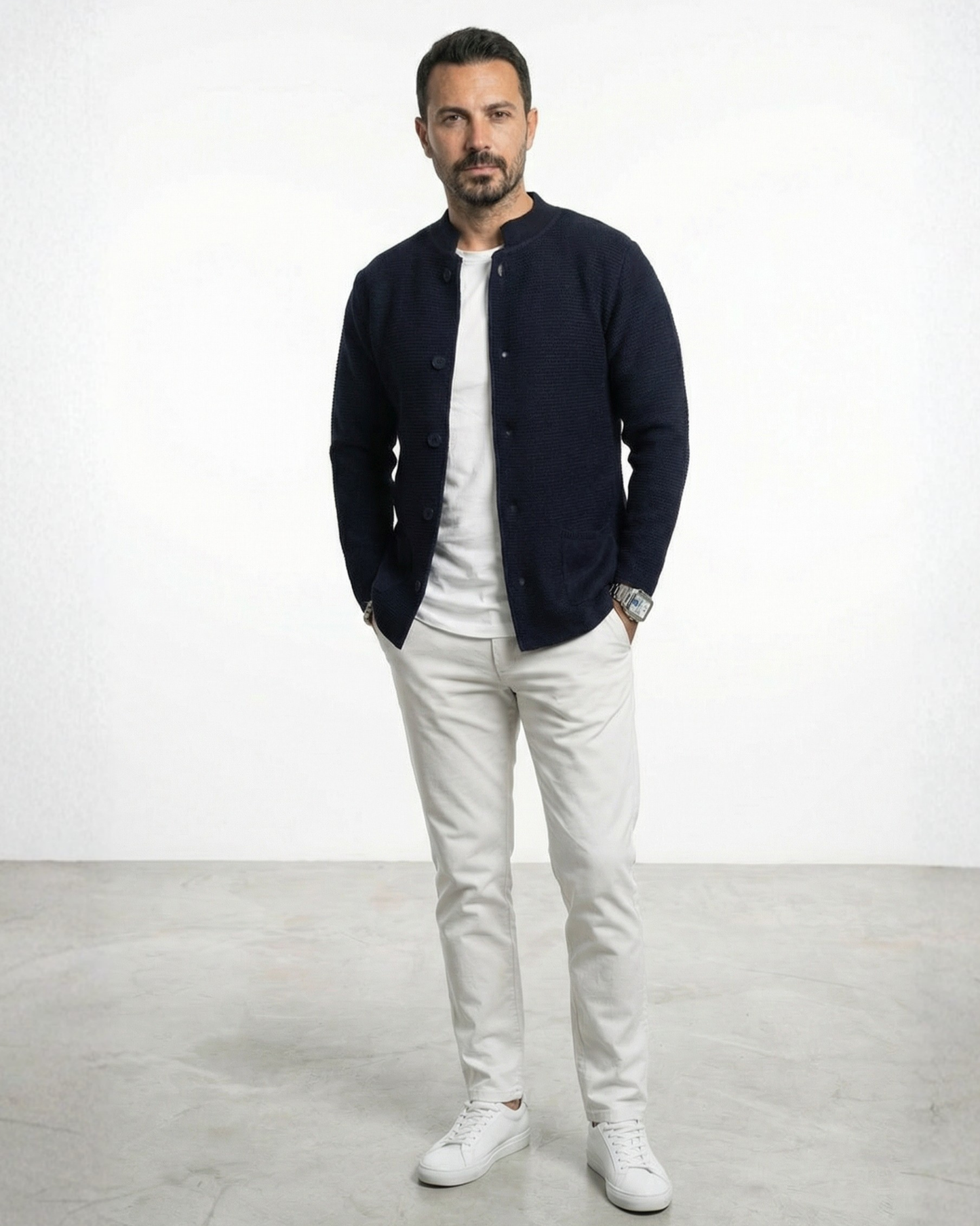 Men's Korean Style Navy Cardigan