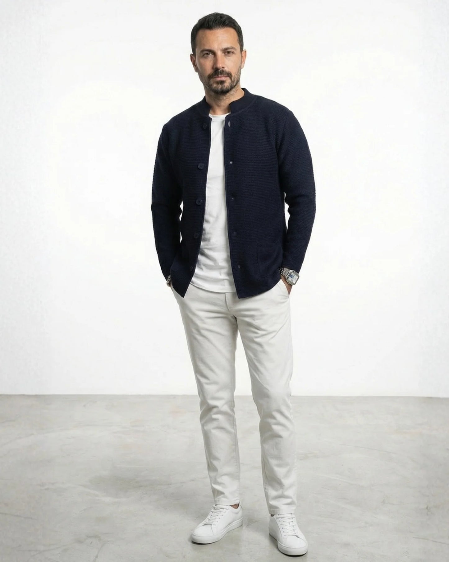 Men's Korean Style Navy Cardigan