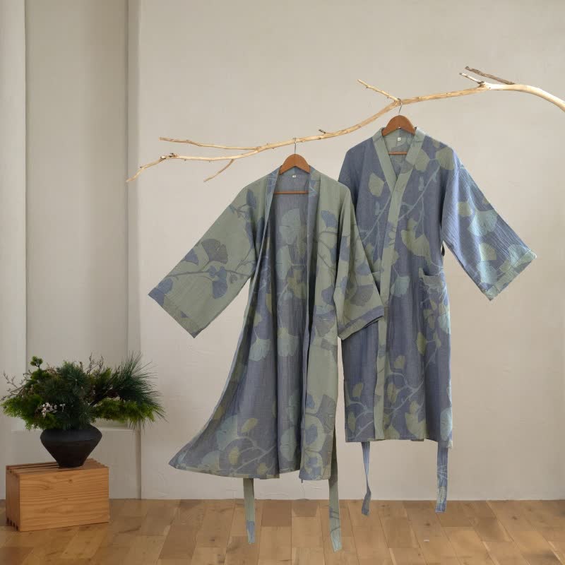 Ownkoti Ginkgo Leaf Organic Cotton Kimono Robe
