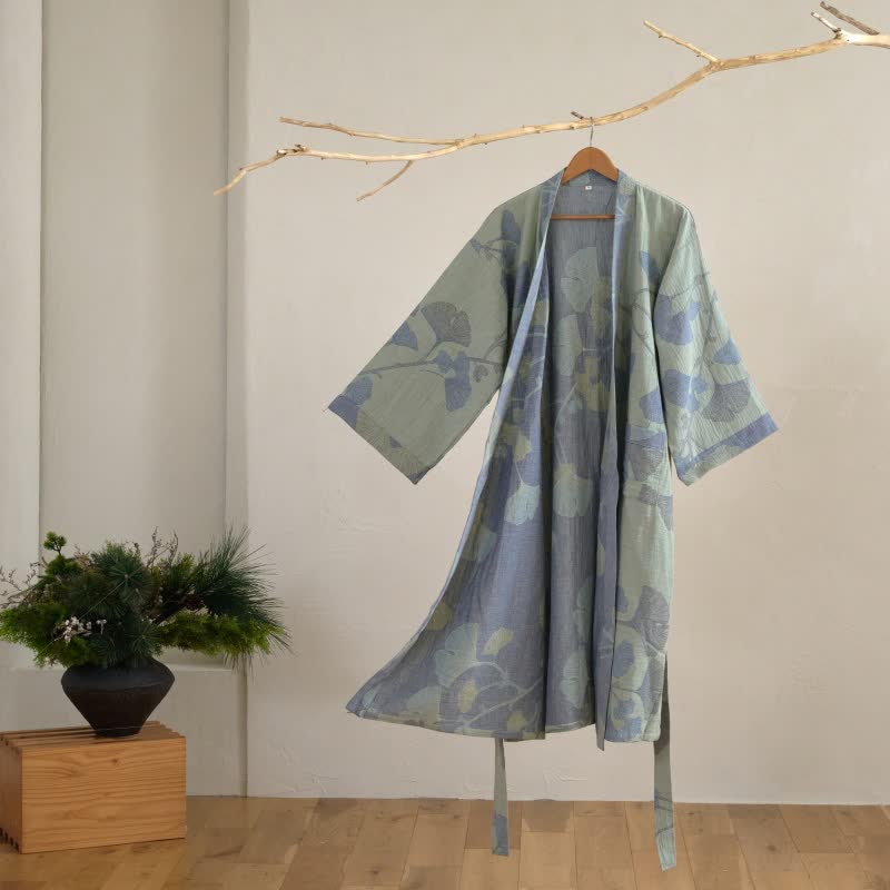 Ownkoti Ginkgo Leaf Organic Cotton Kimono Robe