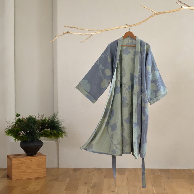Ownkoti Ginkgo Leaf Organic Cotton Kimono Robe