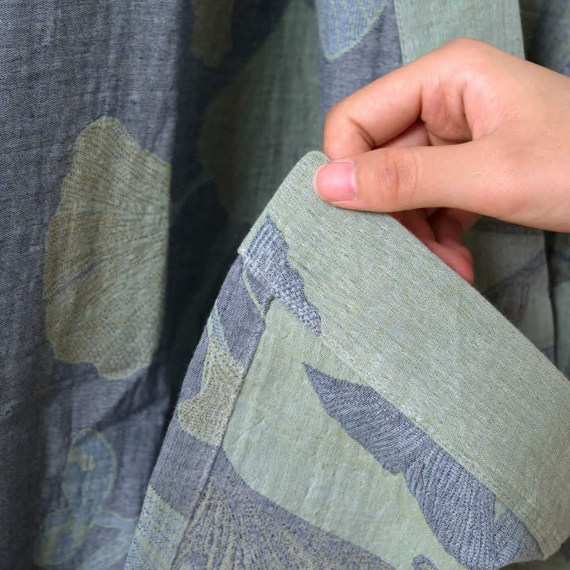 Ownkoti Ginkgo Leaf Organic Cotton Kimono Robe