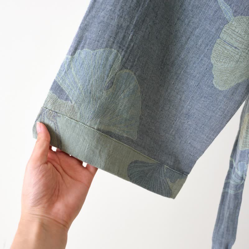 Ownkoti Ginkgo Leaf Organic Cotton Kimono Robe