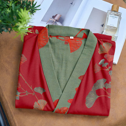 Ownkoti Ginkgo Leaf Organic Cotton Kimono Robe