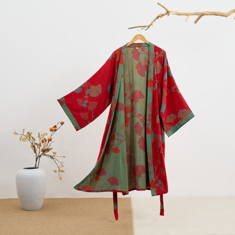 Ownkoti Ginkgo Leaf Organic Cotton Kimono Robe