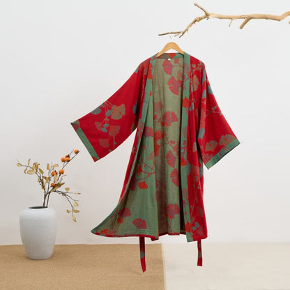 Ownkoti Ginkgo Leaf Organic Cotton Kimono Robe