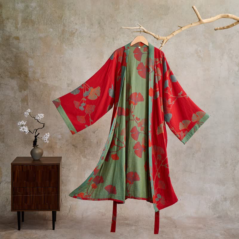 Ownkoti Ginkgo Leaf Organic Cotton Kimono Robe