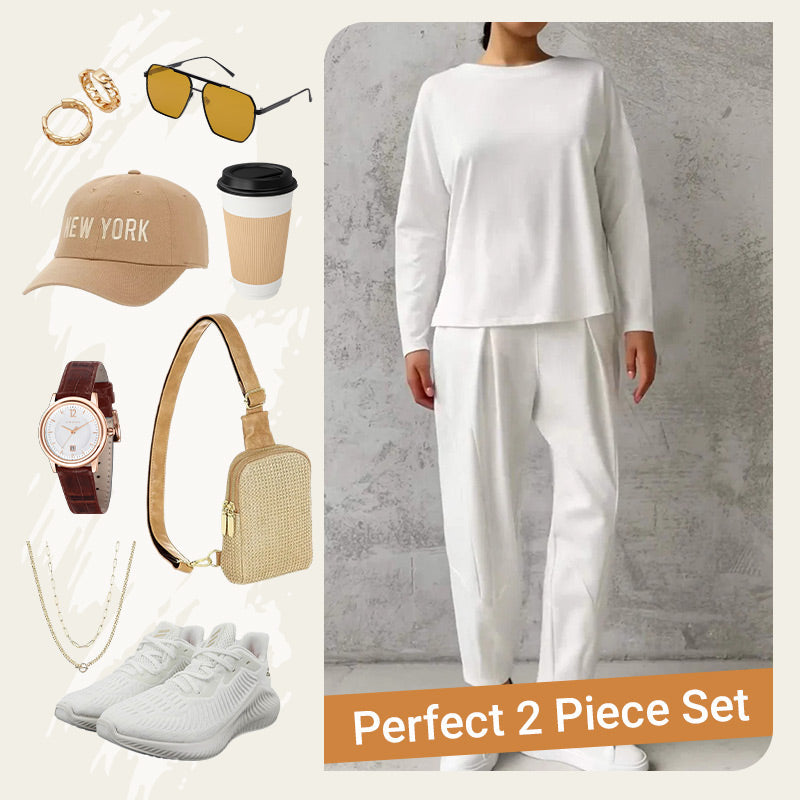💎 50% OFF! 💎Round-Neck Long-Sleeved Top ＆ Pants 2-Piece Set | Wrinkle-Free & Breathable |