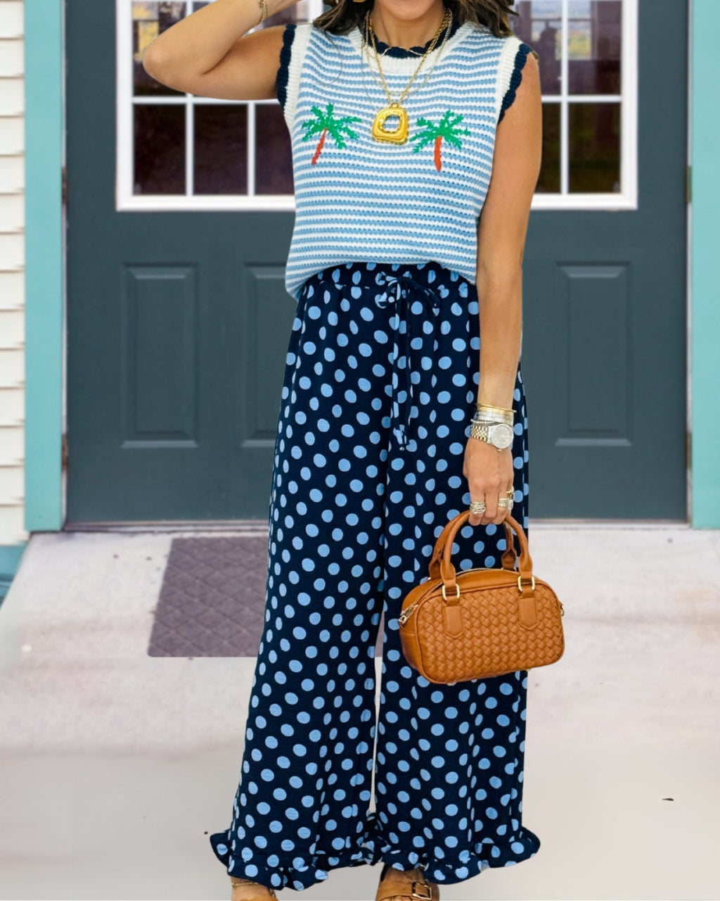 Polka-Dot Ruffled Satin Pants