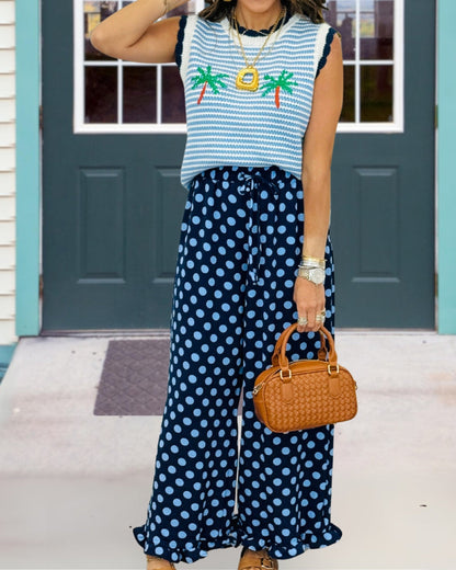 Polka-Dot Ruffled Satin Pants