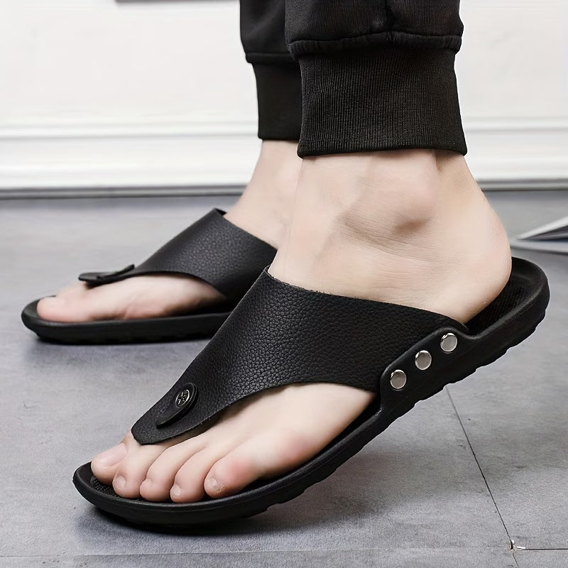 Leather Flip Flops Men Black