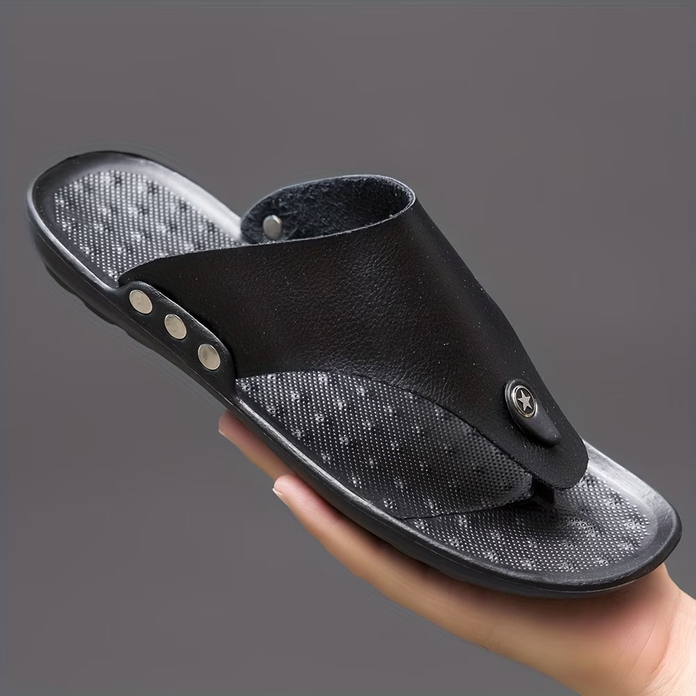 Leather Flip Flops Men Black