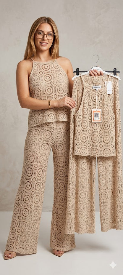 Boho Crochet Two-Piece Set — Top & Flare Pants