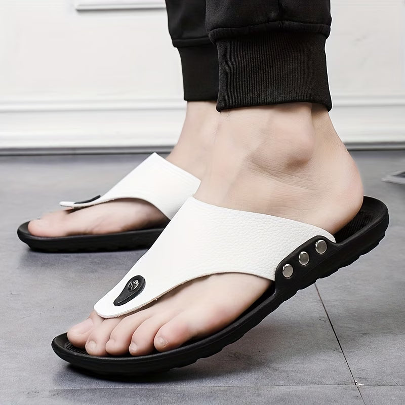 Leather Flip Flops Men Black