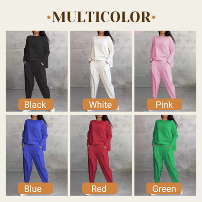 💎 50% OFF! 💎Round-Neck Long-Sleeved Top ＆ Pants 2-Piece Set | Wrinkle-Free & Breathable |