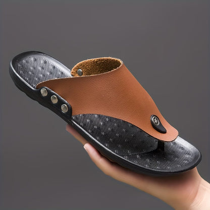 Leather Flip Flops Men Black