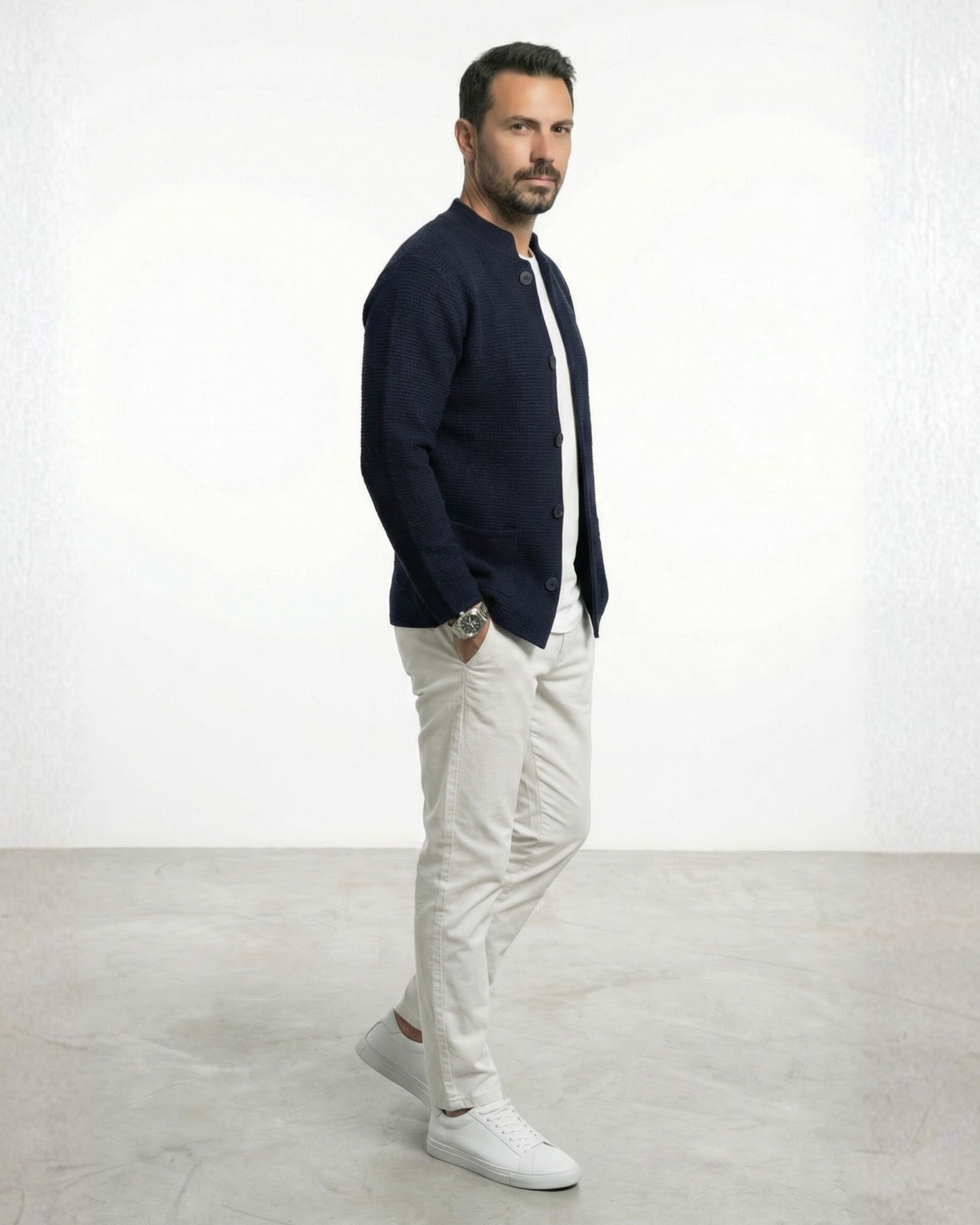 Men's Korean Style Navy Cardigan