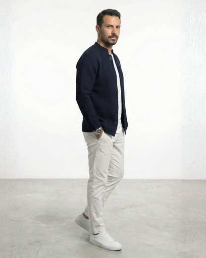 Men's Korean Style Navy Cardigan