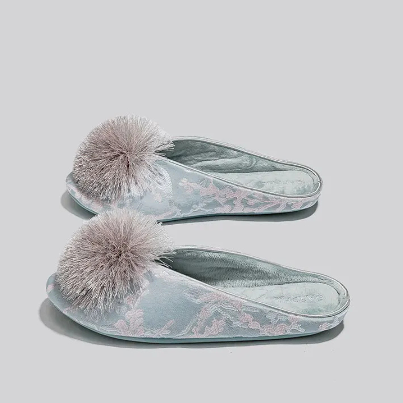 Serena Embroidered Pom Slippers