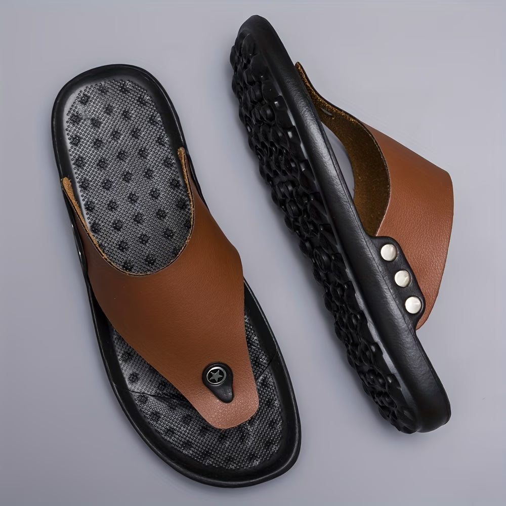 Leather Flip Flops Men Black