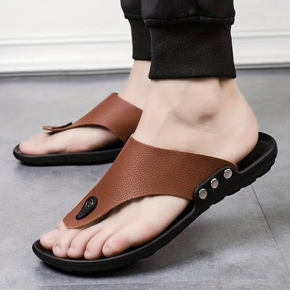 Leather Flip Flops Men Black