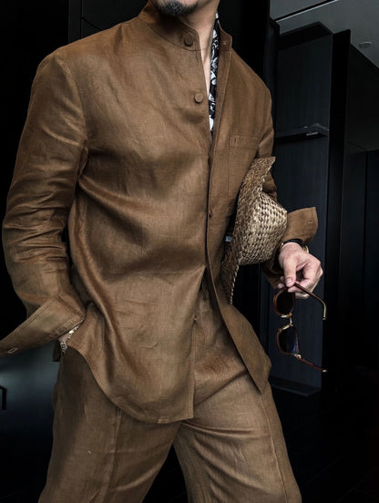 Premium Linen Mandarin Collar 2-Piece Suit | Old Money Style Breathable Set for Men