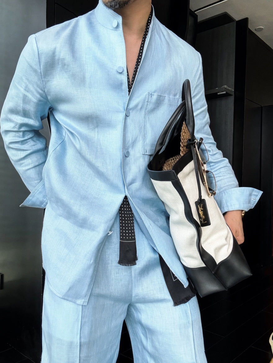 Premium Linen Mandarin Collar 2-Piece Suit | Old Money Style Breathable Set for Men