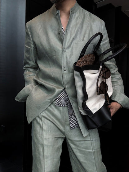 Premium Linen Mandarin Collar 2-Piece Suit | Old Money Style Breathable Set for Men