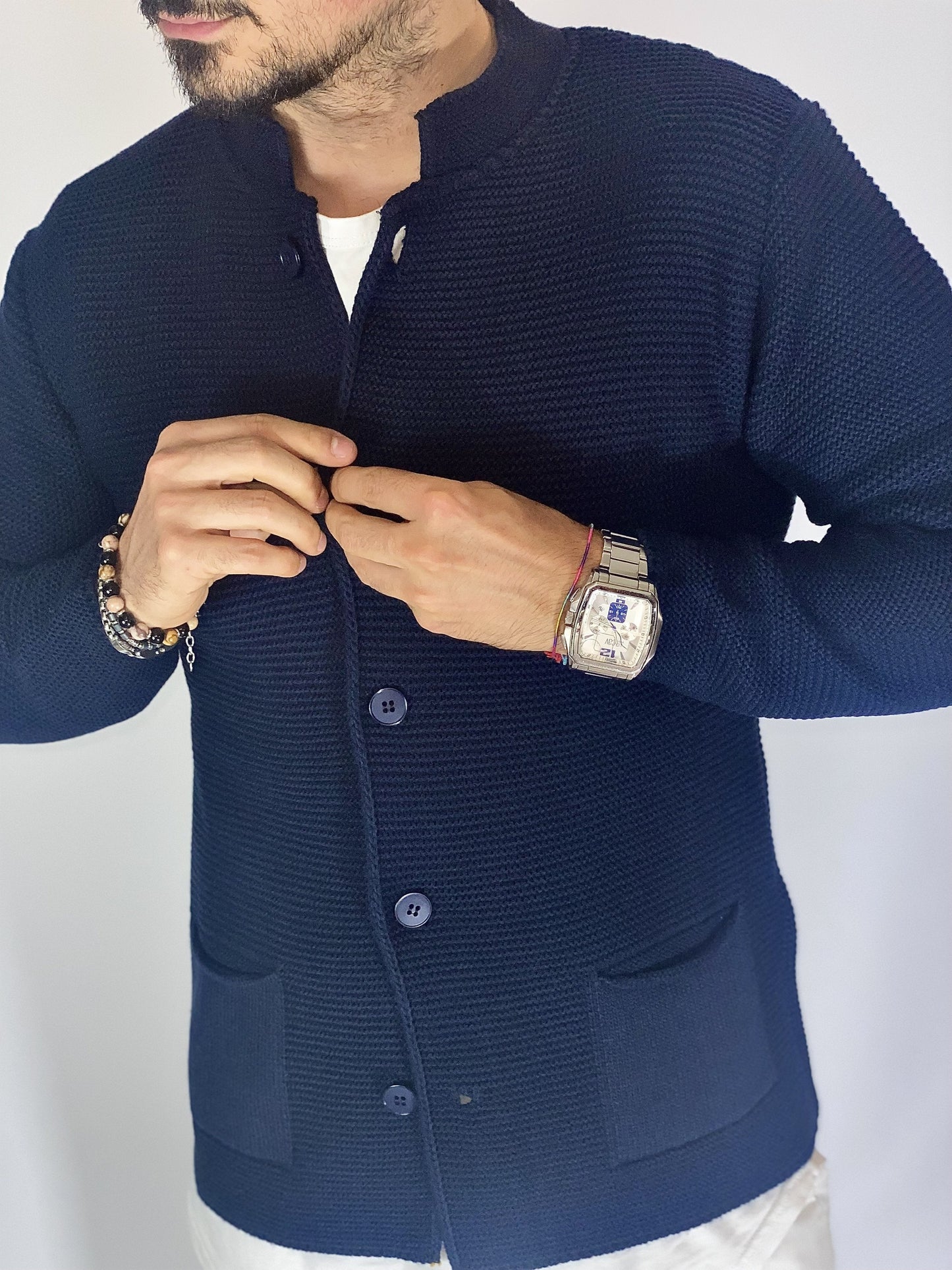Men's Korean Style Navy Cardigan