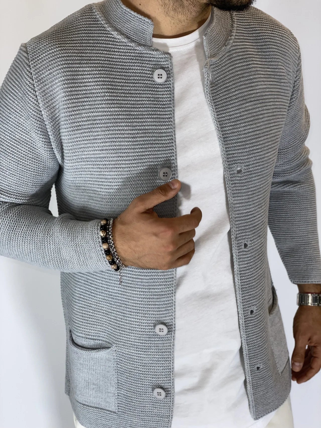 Men's Korean Style Navy Cardigan
