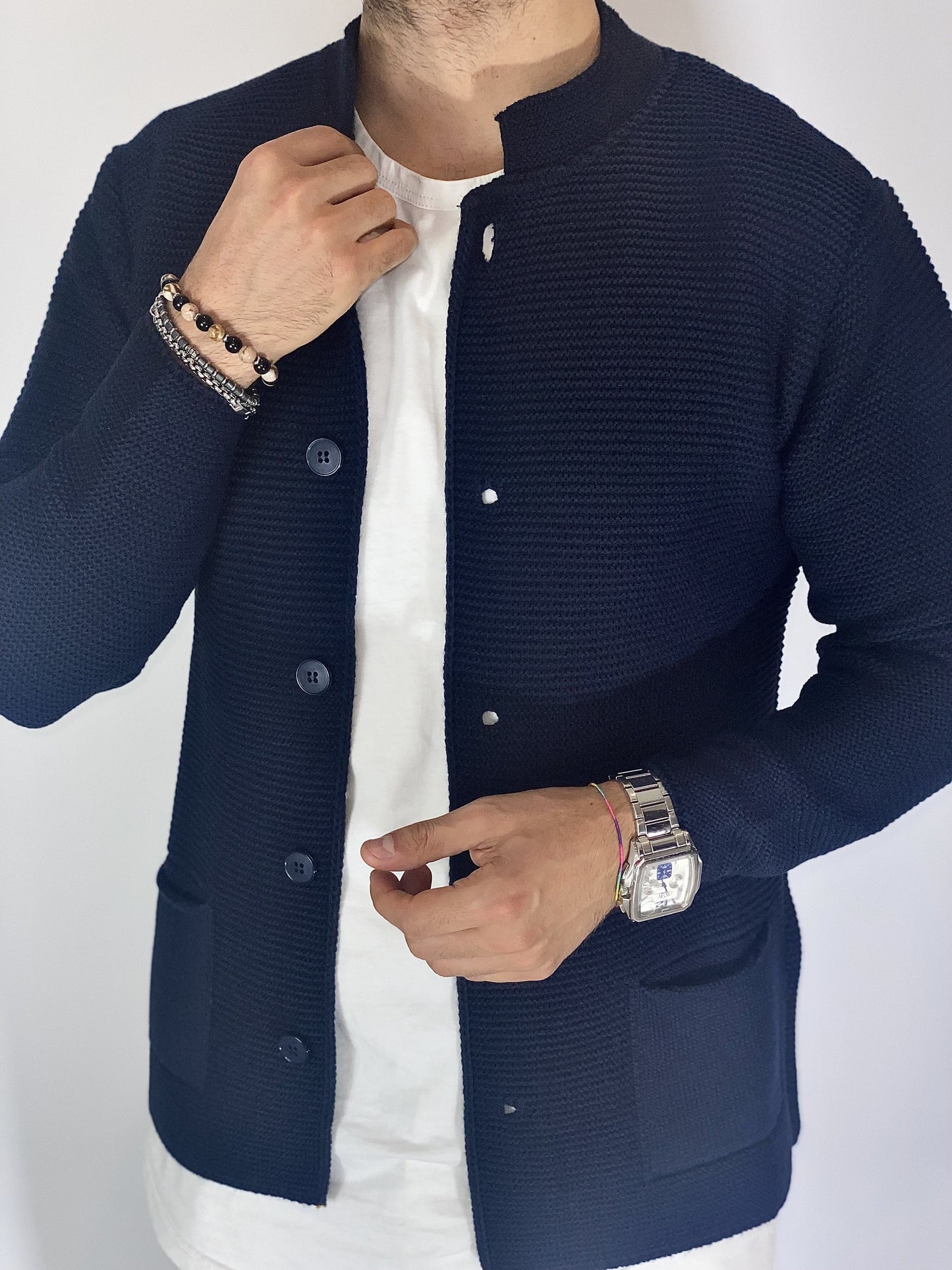 Men's Korean Style Navy Cardigan