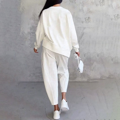 💎 50% OFF! 💎Round-Neck Long-Sleeved Top ＆ Pants 2-Piece Set | Wrinkle-Free & Breathable |