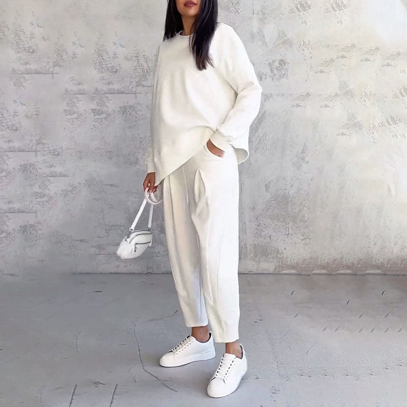 💎 50% OFF! 💎Round-Neck Long-Sleeved Top ＆ Pants 2-Piece Set | Wrinkle-Free & Breathable |