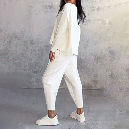 💎 50% OFF! 💎Round-Neck Long-Sleeved Top ＆ Pants 2-Piece Set | Wrinkle-Free & Breathable |