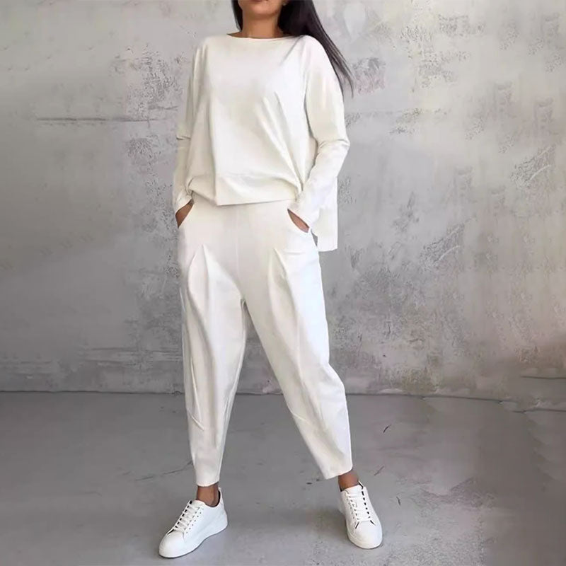 💎 50% OFF! 💎Round-Neck Long-Sleeved Top ＆ Pants 2-Piece Set | Wrinkle-Free & Breathable |