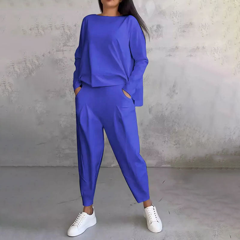 💎 50% OFF! 💎Round-Neck Long-Sleeved Top ＆ Pants 2-Piece Set | Wrinkle-Free & Breathable |