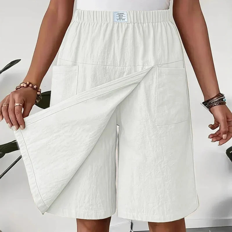 Linen Women’s Wrap Shorts with Elastic Waistband